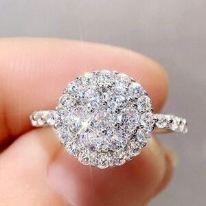 Silver Plated Engagement Wedding  Ring with Micro Paved Round Zirconia Size 7